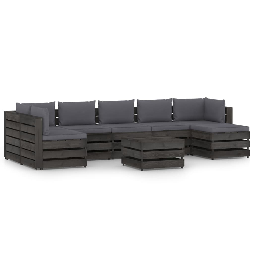 Set mobilier gradina 8 piese set canapea in U cu masuta, cu perne, vidaXL, Lemn masiv de pin tratat, Gri inchis - perne antracit