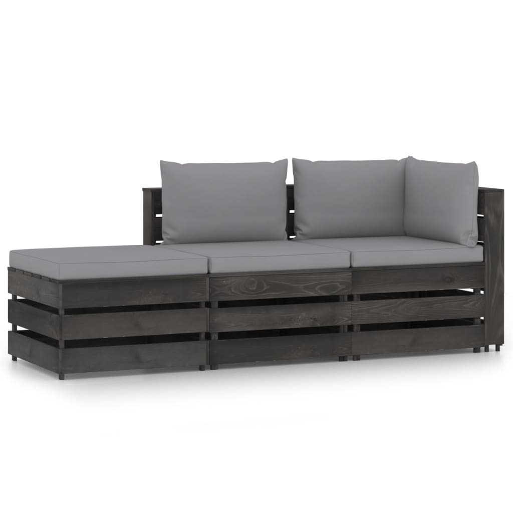 Set mobilier gradina 3 piese canapea L cu perne vidaXL, Lemn de pin tratat, Gri inchis - perne gri