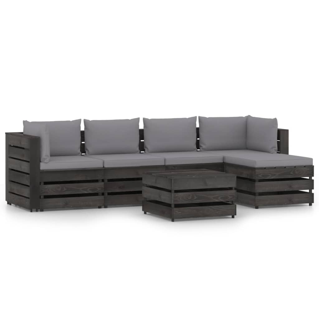 Set mobilier gradina 6 piese canapea din paleti cu masa si perne vidaXL, Lemn de pin tratat, Gri inchis - perne gri