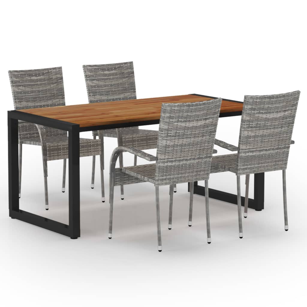 Set mobilier de gradina 5 piese, vidaXL, Ratan-Otel vopsit electrostatic-Lemn acacia, 160 x 80 x 75 cm, Gri