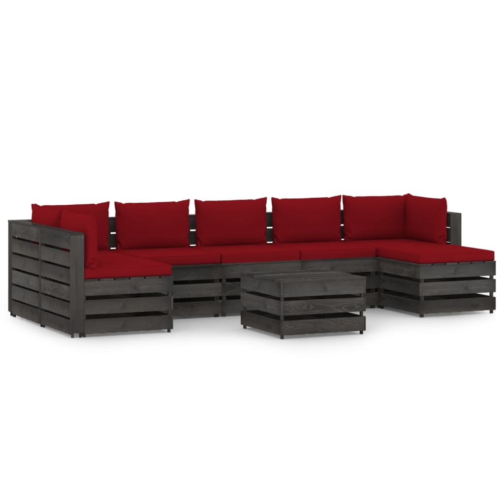 Set mobilier gradina 8 piese set canapea in U cu masuta, cu perne, vidaXL, Lemn masiv de pin tratat, Gri inchis - perne grena