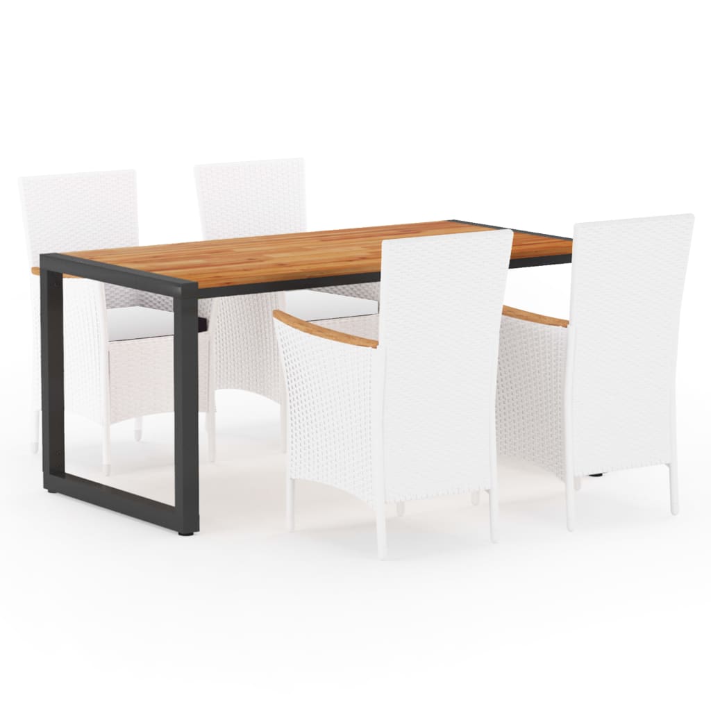 Set mobilier de gradina 5 piese, vidaXL, Ratan-Otel vopsit electrostatic-Lemn acacia, 160 x 80 x 75 cm, Alb/Maro