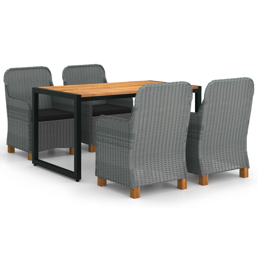 Set mobilier de gradina 5 piese masa cu 4 fotolii, vidaXL, Lemn-Ratan, 140 x 80 x 75 cm, Gri deschis-Maro