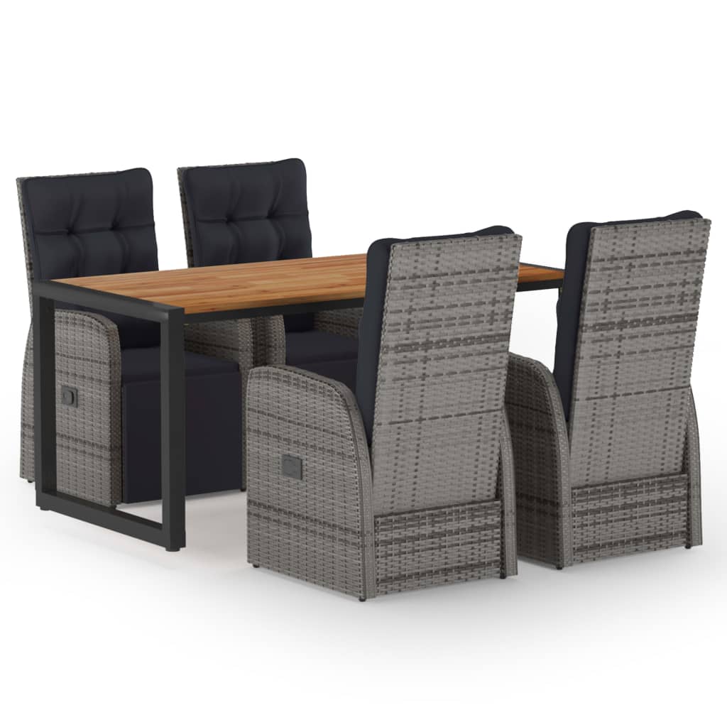 Set mobilier de gradina 5 piese masa cu fotolii, vidaXL, Ratan-Otel vopsit electrostatic-Lemn acacia, 160 x 80 x 75 cm, Gri/Maro