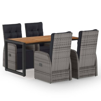 Set mobilier de gradina 5 piese masa cu fotolii, vidaXL, Ratan-Otel vopsit electrostatic-Lemn acacia, 160 x 80 x 75 cm, Gri/Maro Set mobilier de gradina 5 piese masa cu fotolii, vidaXL, Ratan-Otel vopsit electrostatic-Lemn acacia, 160 x 80 x 75 cm, Gri/Maro