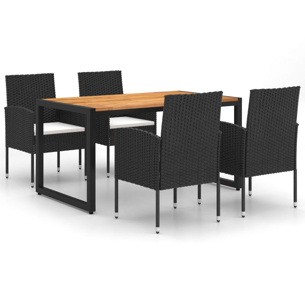Set mobilier de gradina 5 piese masa cu 4 fotolii, vidaXL, Ratan-Lemn-Otel, Negru-Maro