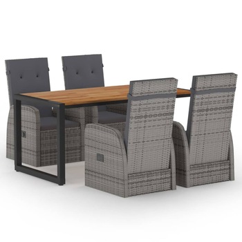 Set mobilier de gradina 5 piese masa cu fotolii, vidaXL, Ratan-Otel vopsit electrostatic-Lemn acacia, 160 x 80 x 75 cm, Gri Set mobilier de gradina 5 piese masa cu fotolii, vidaXL, Ratan-Otel vopsit electrostatic-Lemn acacia, 160 x 80 x 75 cm, Gri