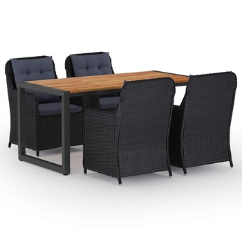 Set mobilier de gradina 5 piese masa cu fotolii cu salteluta, vidaXL, Ratan-Otel-Lemn masiv acacia, 160 x 80 x 75 cm, Negru Set mobilier de gradina 5 piese masa cu fotolii cu salteluta, vidaXL, Ratan-Otel-Lemn masiv acacia, 160 x 80 x 75 cm, Negru