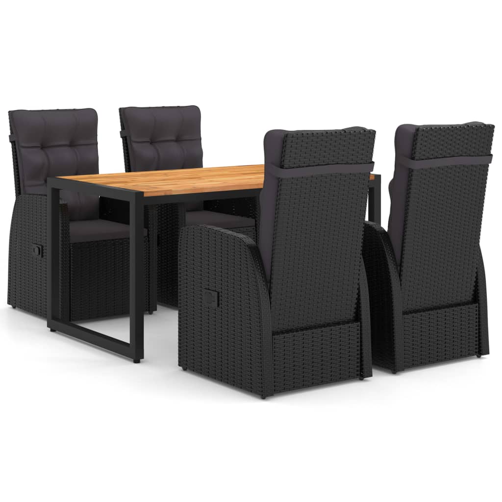 Set mobilier de gradina 5 piese masa cu fotolii reglabile, vidaXL, Ratan-Lemn-Otel, 140 x 80 x 75 cm, Negru/Maro