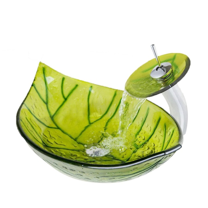 Set chiuveta baie si baterie, Blackswan, Tip M3, model oval - verde deschis, dimensiune 55.5 cm