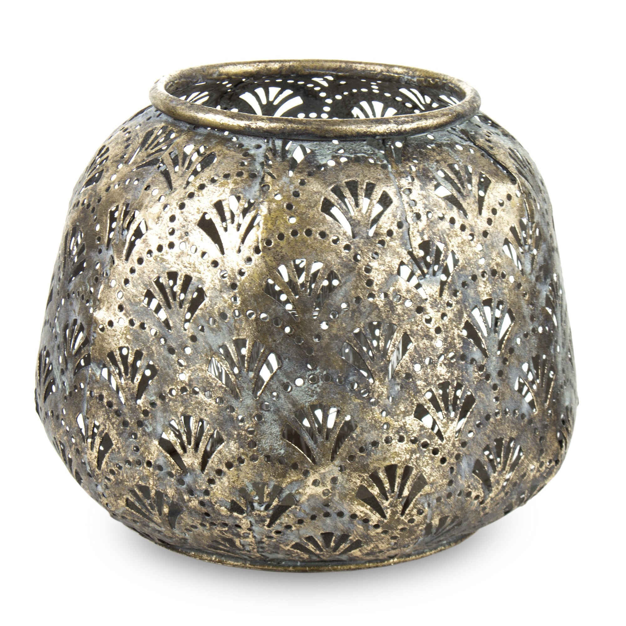 Felinar metalic, auriu antichizat, 16x19x19 cm