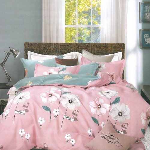 Set Lenjerie finet 4 piese cu floricele, ValleRosa, 220 x 230 cm, Sweety
