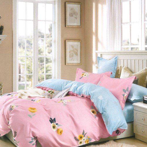 Set Lenjerie finet 4 piese cu floricele, ValleRosa, 220 x 230 cm, Carre