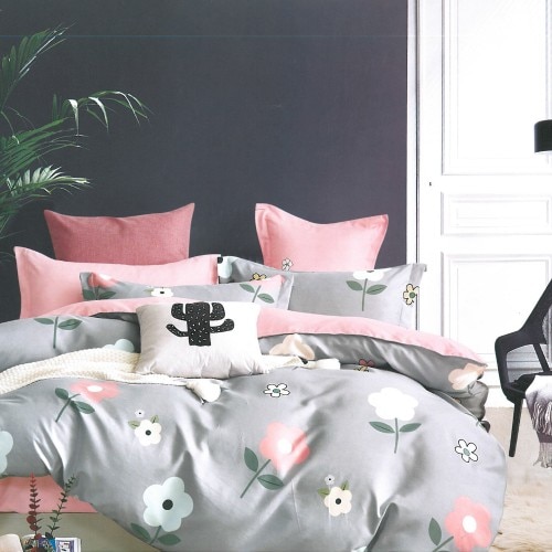 Set Lenjerie finet 4 piese cu floricele, ValleRosa, 220 x 230 cm, Handy