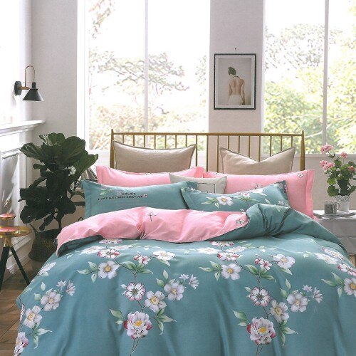 Set Lenjerie finet 4 piese cu floricele, ValleRosa, 220 x 230 cm, Nice