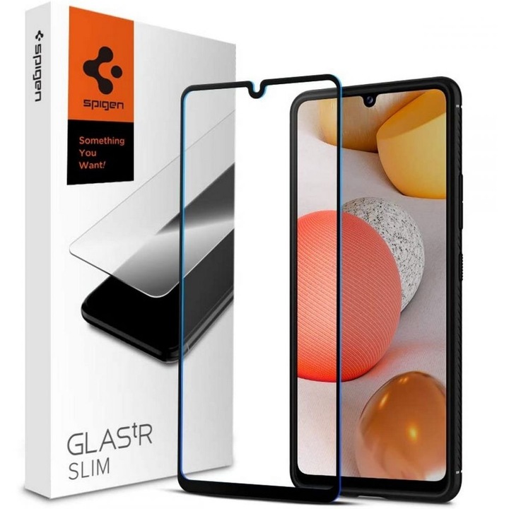 Протектор Spigen GLAS.tR Slim, за Samsung Galaxy A42 5G, черен
