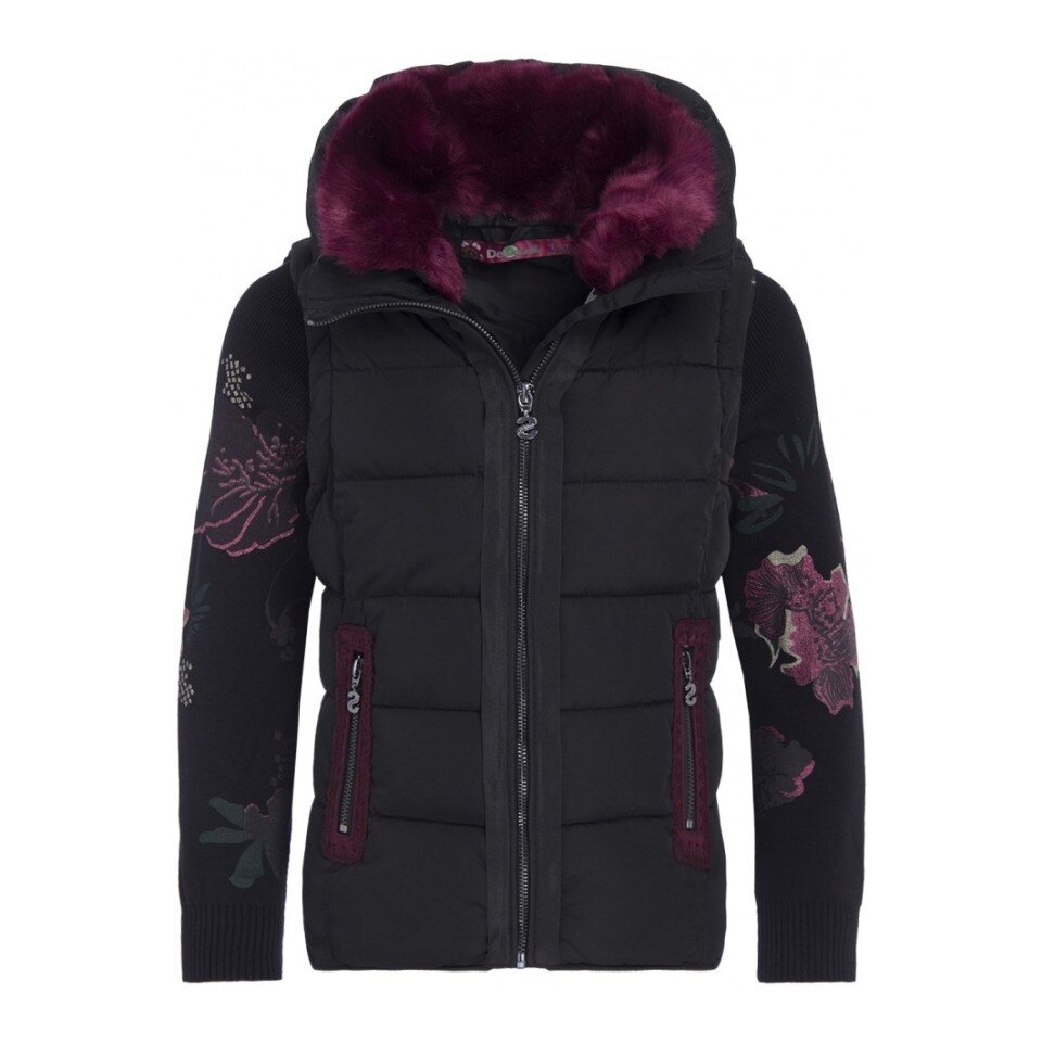 Jacheta Desigual Opuntia, cu maneci detasabile, neagra, 3/4