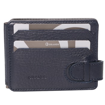 Port card unisex, din piele naturala, reversibil, cu clapa metalica pentru bancnote 711NY albastru Port card unisex, din piele naturala, reversibil, cu clapa metalica pentru bancnote 711NY albastru