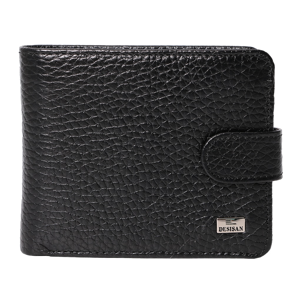 Portofel pliabil din piele naturala, pentru barbati, cu capsa metalica 311-1BKMT negru mat