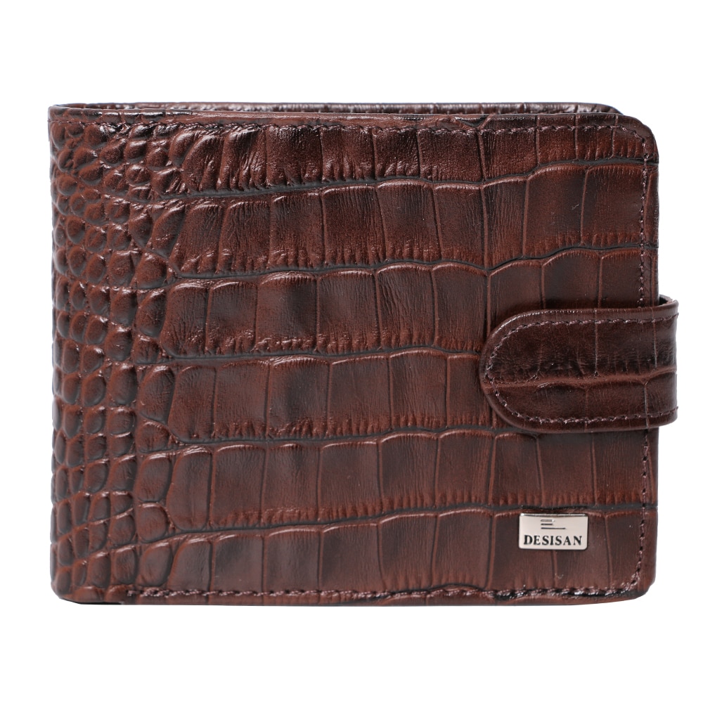 Portofel pliabil din piele naturala, pentru barbati, cu capsa metalica 311-1BN maro