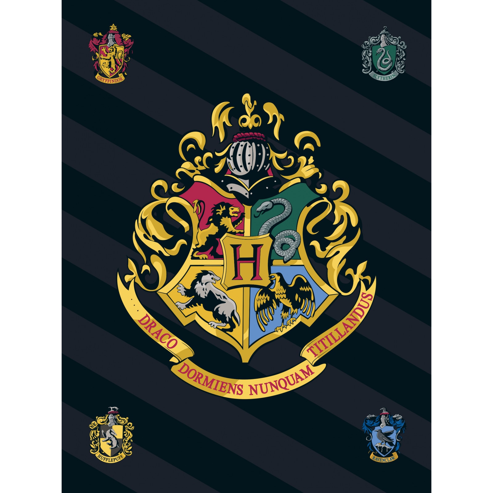 Patura polar Harry Potter Hogwarts 100x140 cm Negru