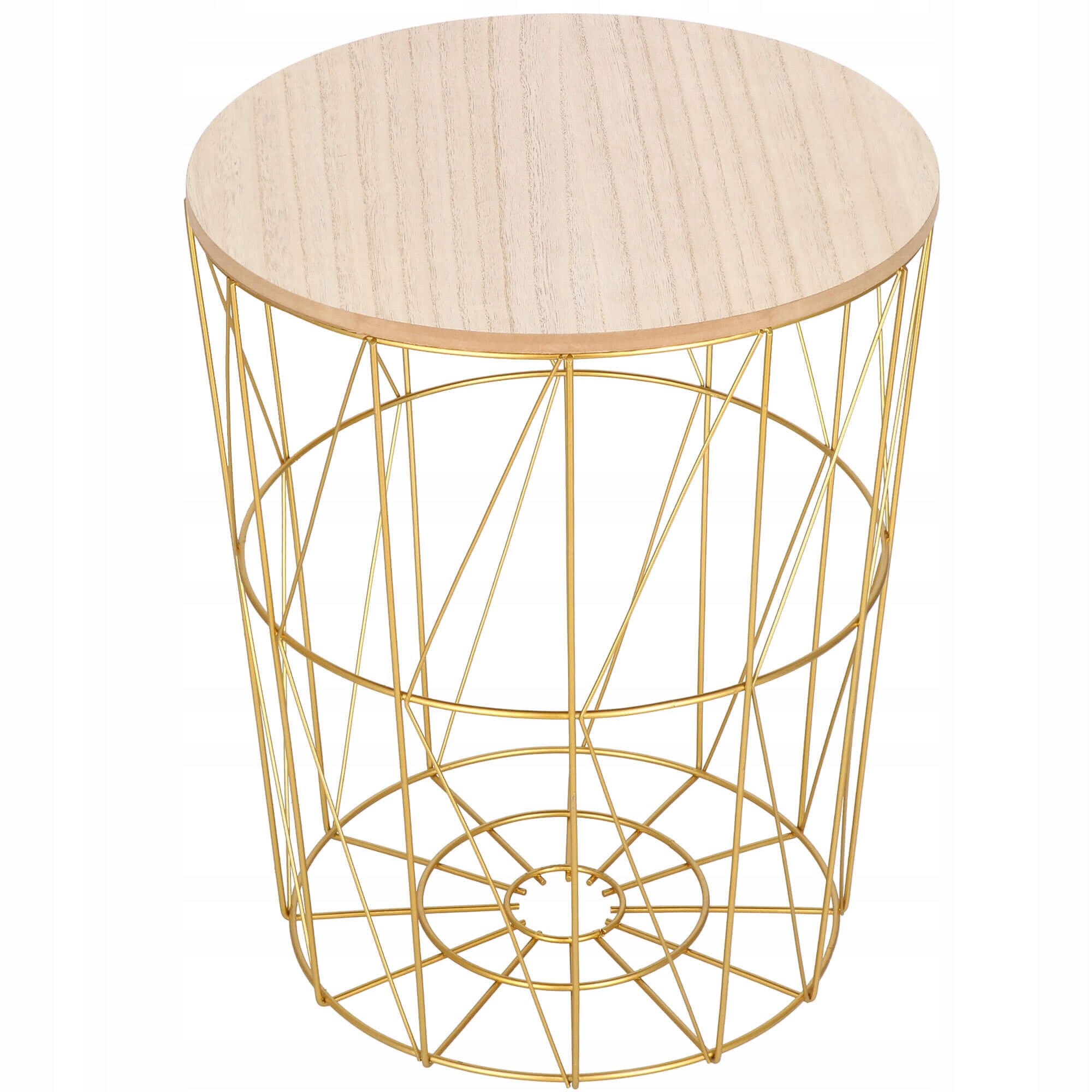 Masuta cafea Atelier Sersimo, structura metal cu blat MDF, Auriu/Fag, diametru 40 cm