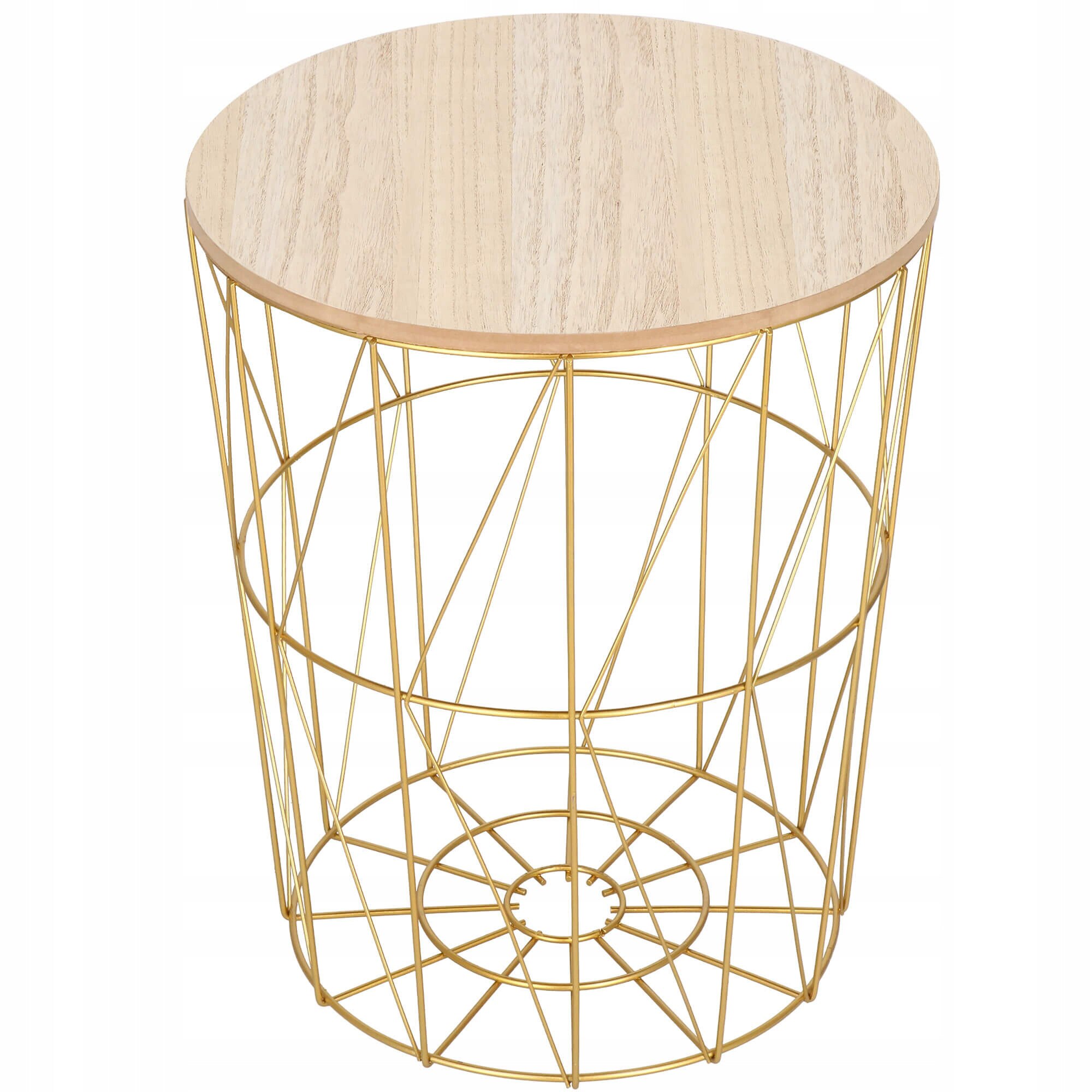 Masuta cafea Atelier Sersimo, structura metal cu blat MDF, Auriu/Fag, diametru 35 cm