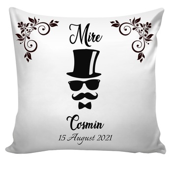 Set perne personalizate Mireasa - Mire , Rochie / Palarie , decor negru si text , Nunta ,2 buc, 40x40 cm, Handmade Set perne personalizate Mireasa - Mire , Rochie / Palarie , decor negru si text , Nunta ,2 buc, 40x40 cm, Handmade