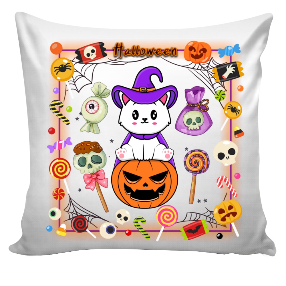 Perna personalizata Pisica de Halloween , 40x40 cm, Handmade Mihaela
