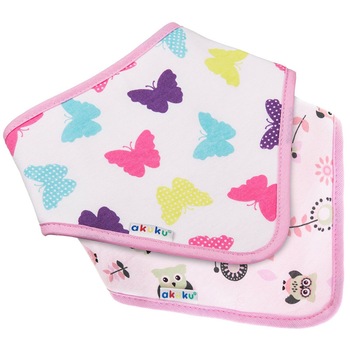 Set 2 bavete pentru fete Akuku A1465A, Multicolor 0 luni+ Set 2 bavete pentru fete Akuku A1465A, Multicolor 0 luni+