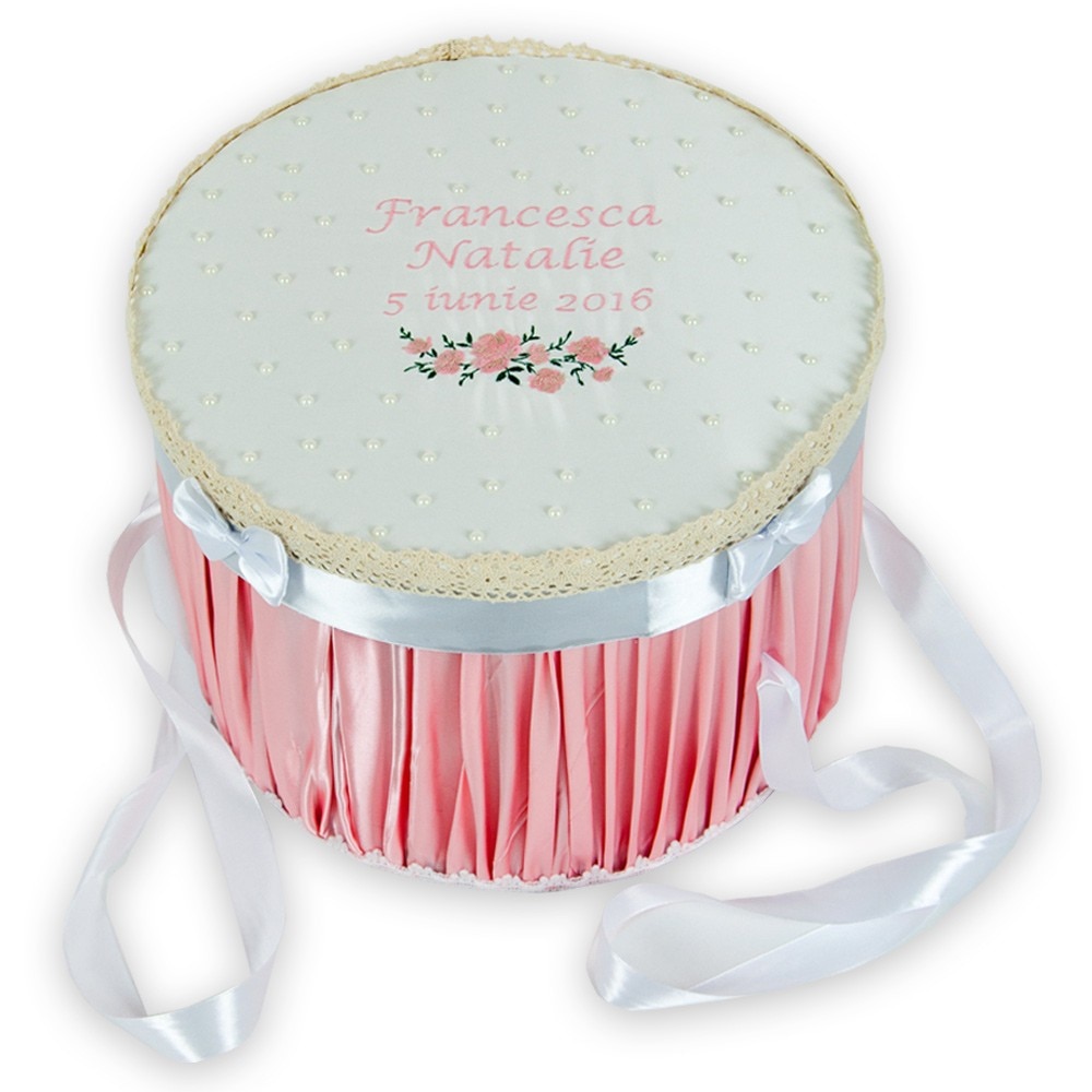 Cutie trusou botez personalizata Roses, Couture Bebe, roz