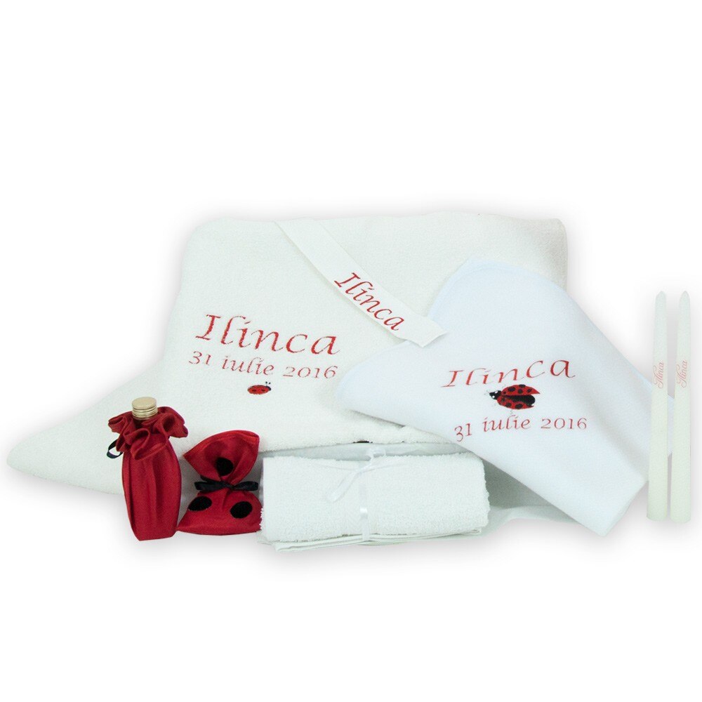 Trusou botez personalizat Buburuza, Couture Bebe, rosu