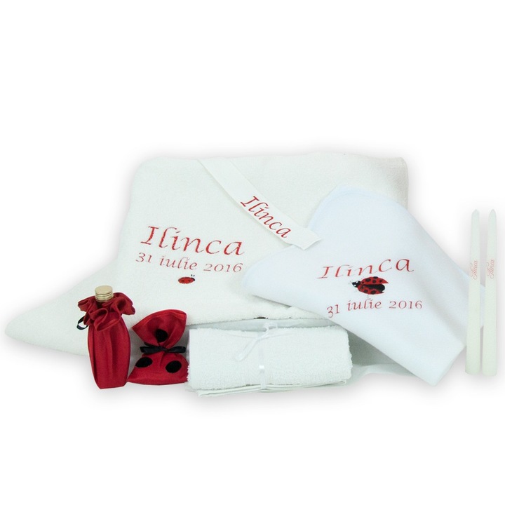 Trusou botez personalizat Buburuza, Couture Bebe, rosu