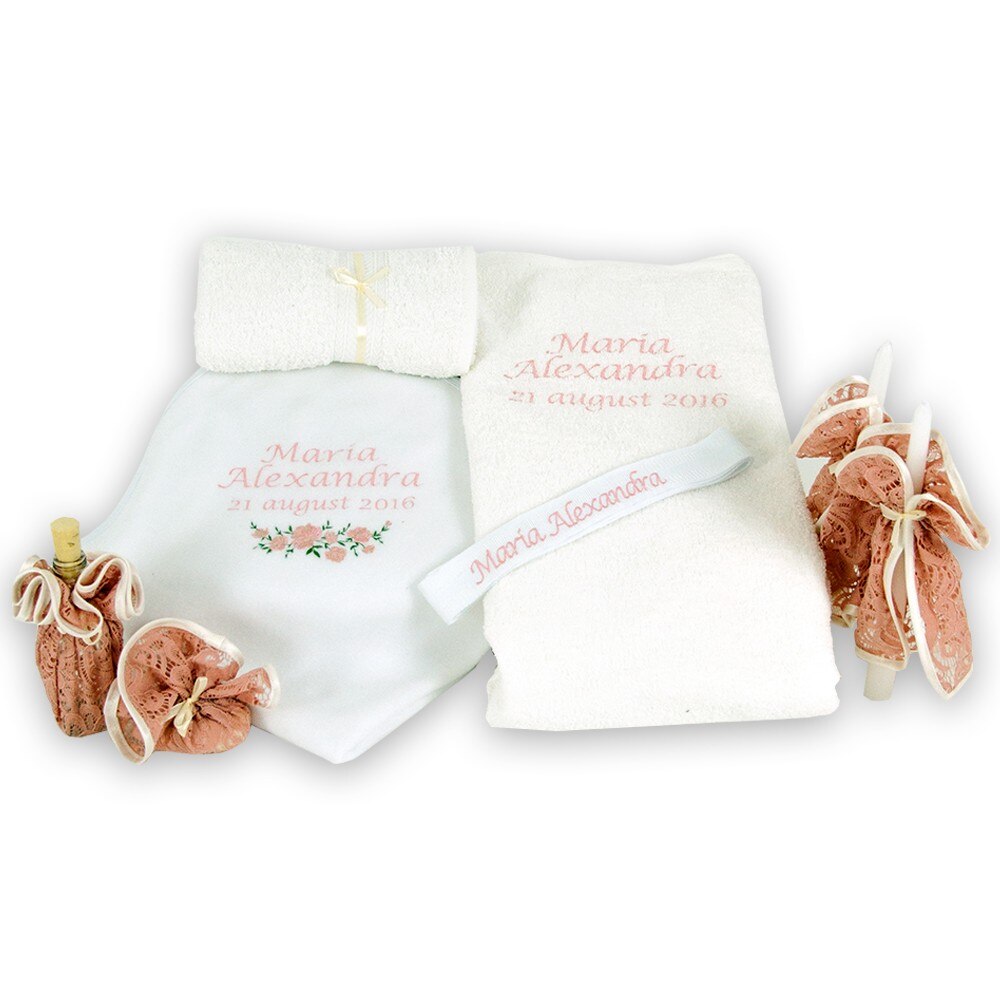 Trusou botez personalizat Roses, Couture Bebe, Roz
