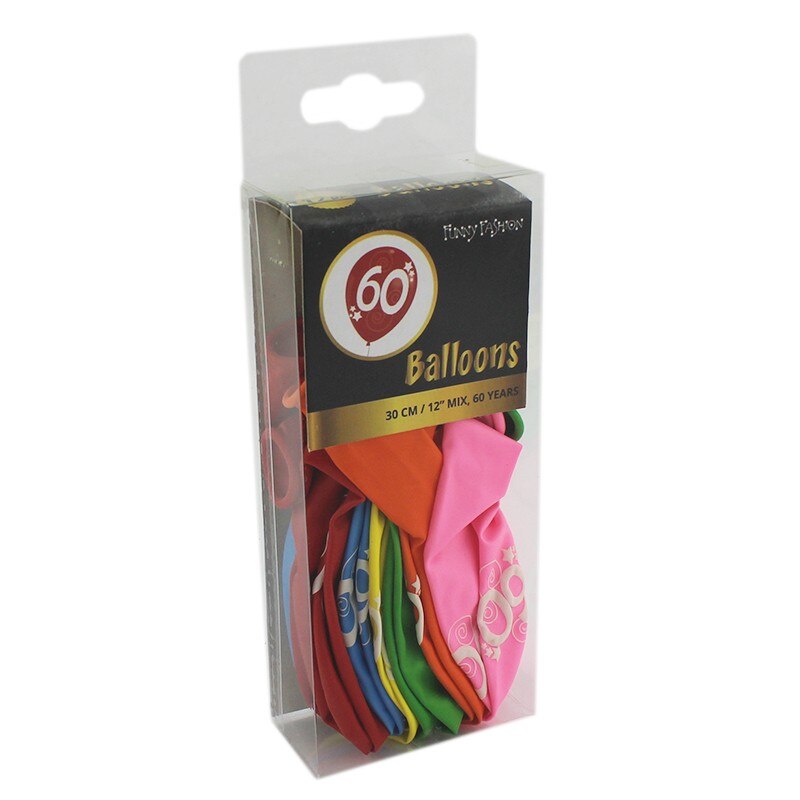 Set 12 baloane aniversare cu imprimeu 60, Funny Fashion, latex, mix de culori