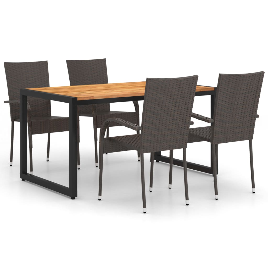 Set mobilier de gradina 5 piese masa cu scaune, vidaXL, Ratan-Lemn-Otel, 140 x 80 x 75 cm, Maro