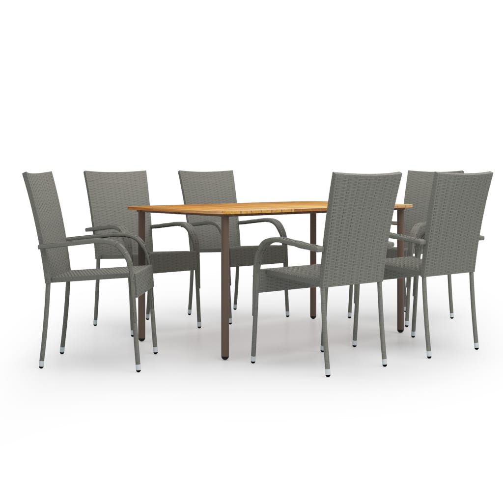 Set mobilier de gradina masa cu scaune 7 piese, vidaXL, Ratan-Lemn masiv acacia-Otel, 150 x 90 x 72 cm, Gri