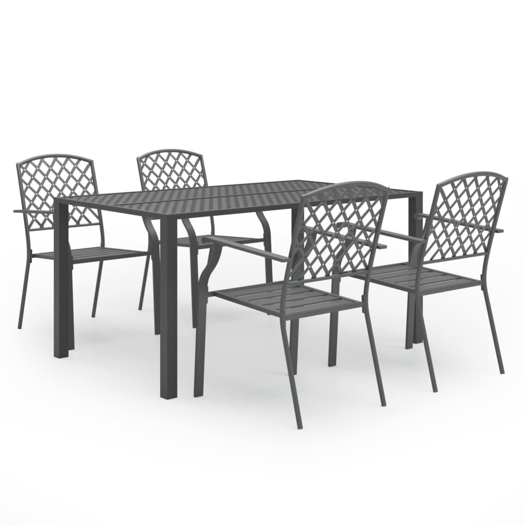 Set mobilier de gradina masa cu scaune 5 piese, vidaXL, Otel, 150 x 90 x 72 cm, Gri inchis