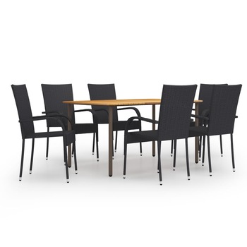 Set mobilier de gradina masa cu scaune 5 piese, vidaXL, Ratan-Lemn masiv acacia-Otel, 150 x 90 x 72 cm, Negru Set mobilier de gradina masa cu scaune 5 piese, vidaXL, Ratan-Lemn masiv acacia-Otel, 150 x 90 x 72 cm, Negru
