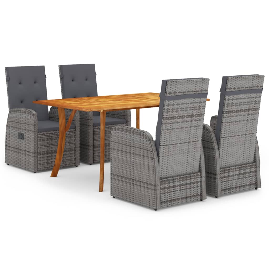 Set mobilier de gradina cu 5 piese masa cu fotolii reglabile cu salteluta, vidaXL, Lemn-Ratan, 150 x 90 x 75 cm, Gri