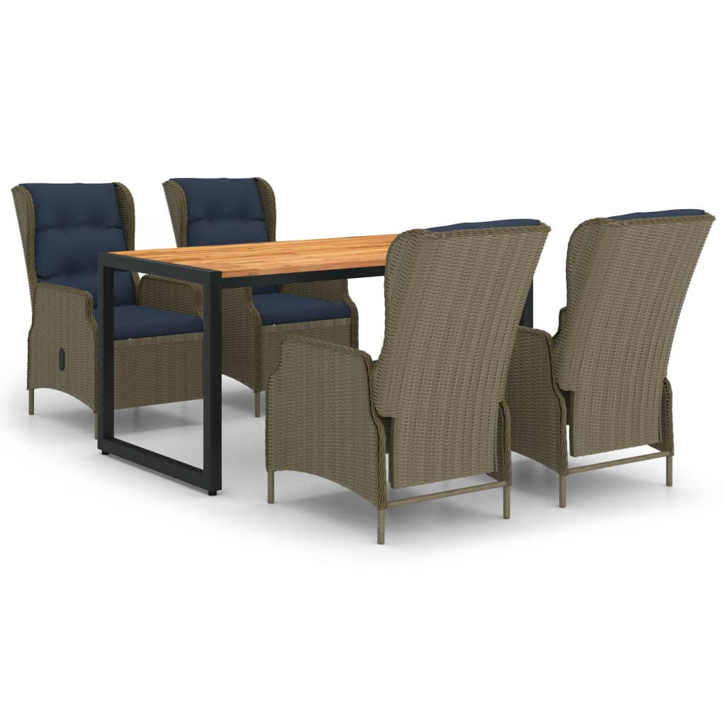 Set mobilier de gradina 5 piese masa cu 4 fotolii reglabile, vidaXL, Ratan-Lemn-Otel, Maro