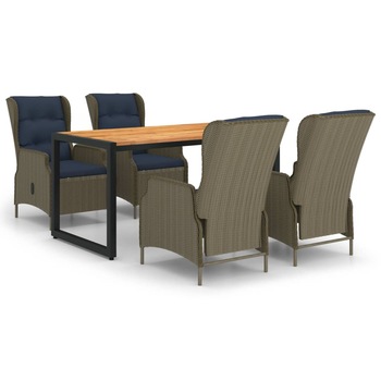 Set mobilier de gradina 5 piese masa cu 4 fotolii reglabile, vidaXL, Ratan-Lemn-Otel, Maro Set mobilier de gradina 5 piese masa cu 4 fotolii reglabile, vidaXL, Ratan-Lemn-Otel, Maro