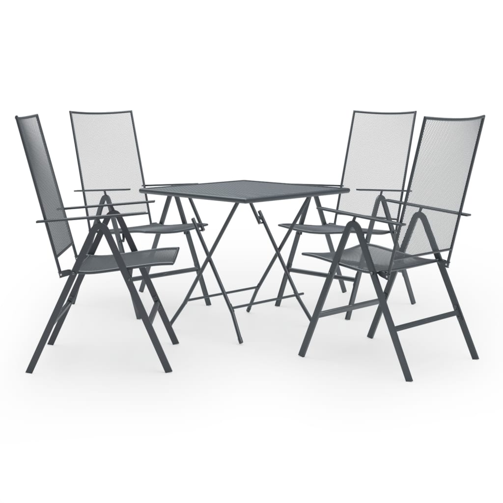 Set mobilier de gradina masa cu scaune 5 piese, vidaXL, Otel, 80 x 80 x 72 cm, Antracit