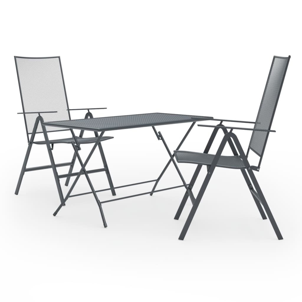 Set mobilier de gradina masa cu scaune spatar inalt 3 piese, vidaXL, Otel, 120 x 60 x 72 cm, Antracit