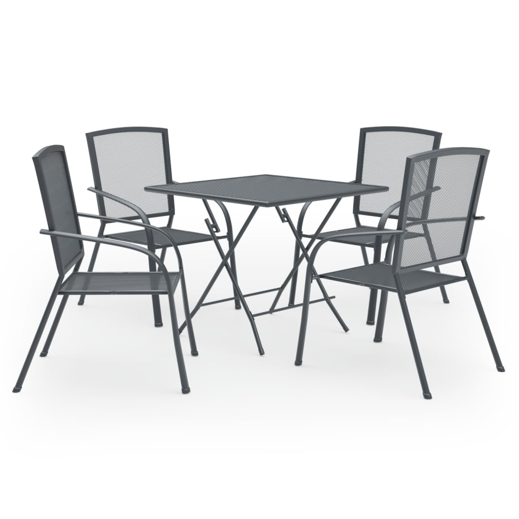 Set mobilier de gradina masa cu scaune 5 piese, vidaXL, Otel, 80 x 80 x 72 cm, Gri inchis