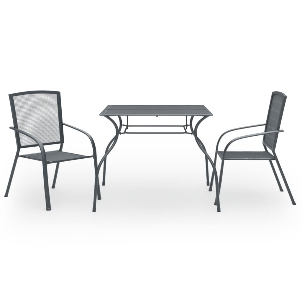 Set mobilier de gradina masa cu scaune 3 piese, vidaXL, Otel, 90 x 90 x 72 cm, Gri inchis