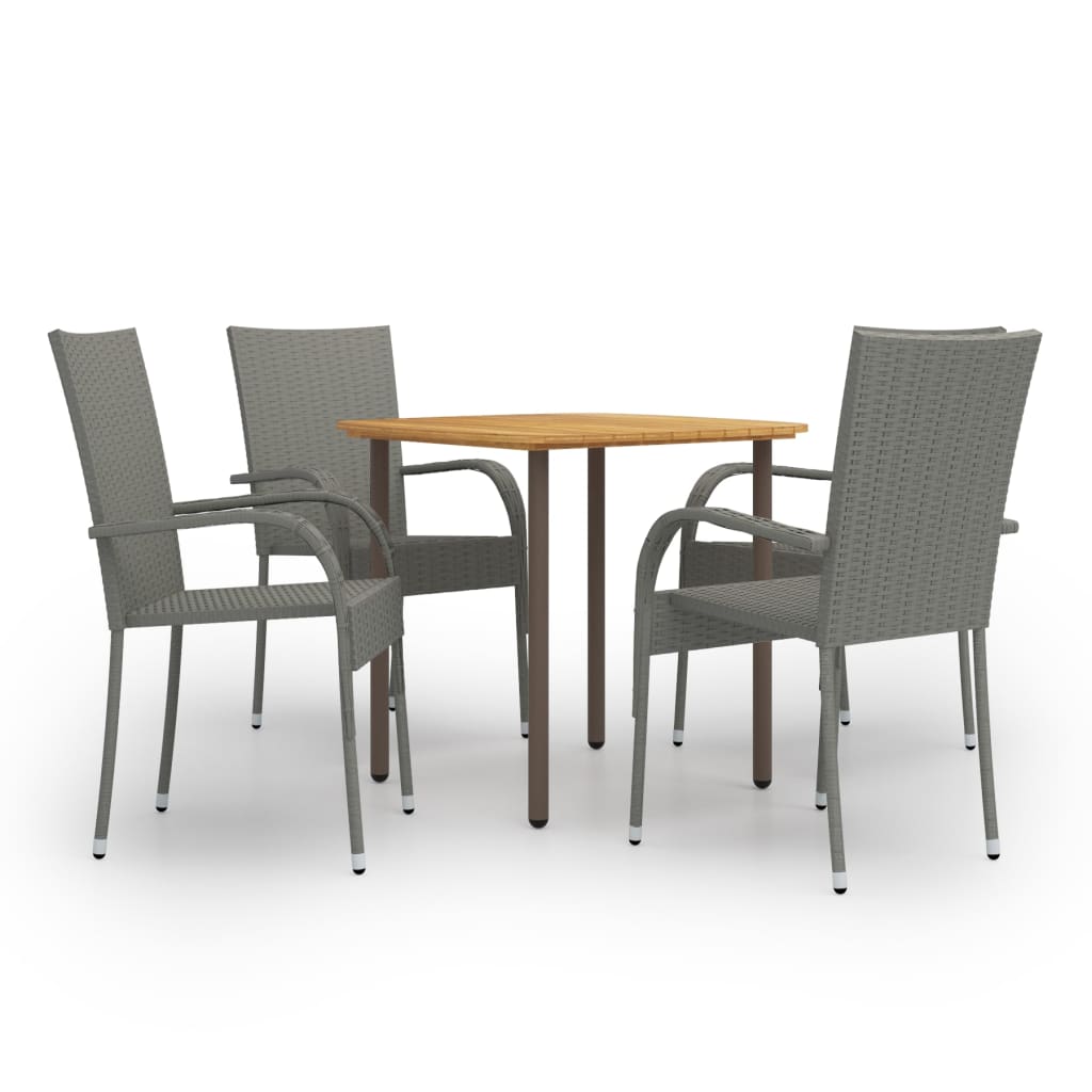 Set mobilier de gradina masa cu scaune 5 piese, vidaXL, Ratan-Lemn masiv acacia-Otel, 80 x 80 x 72 cm, Gri