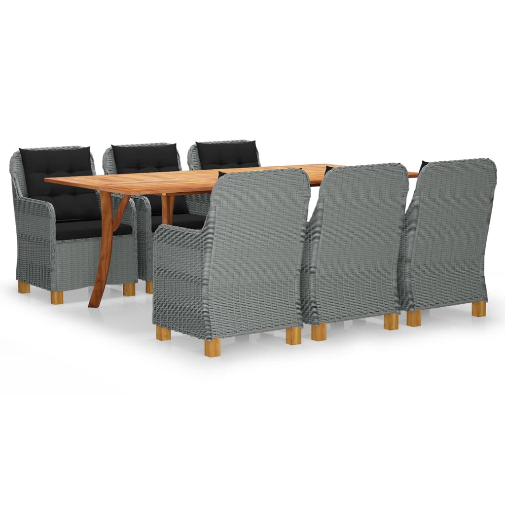 Set mobilier de gradina 7 piese masa cu fotolii cu perna sezut si spatar, vidaXL, Lemn-Ratan, 201,5 x 100 x 75 cm, Gri deschis