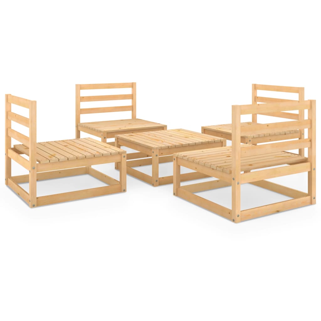 Set mobilier gradina 5 piese canapele de mijloc cu masuta/taburet, vidaXL, Lemn masiv de pin, Maro miere