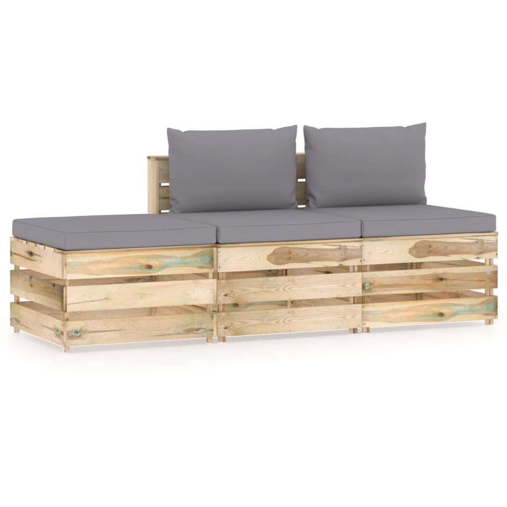 Set mobilier gradina canapea cu perne 3 piese, vidaXL, Lemn de pin verde tratat, Antracit/Perne gri